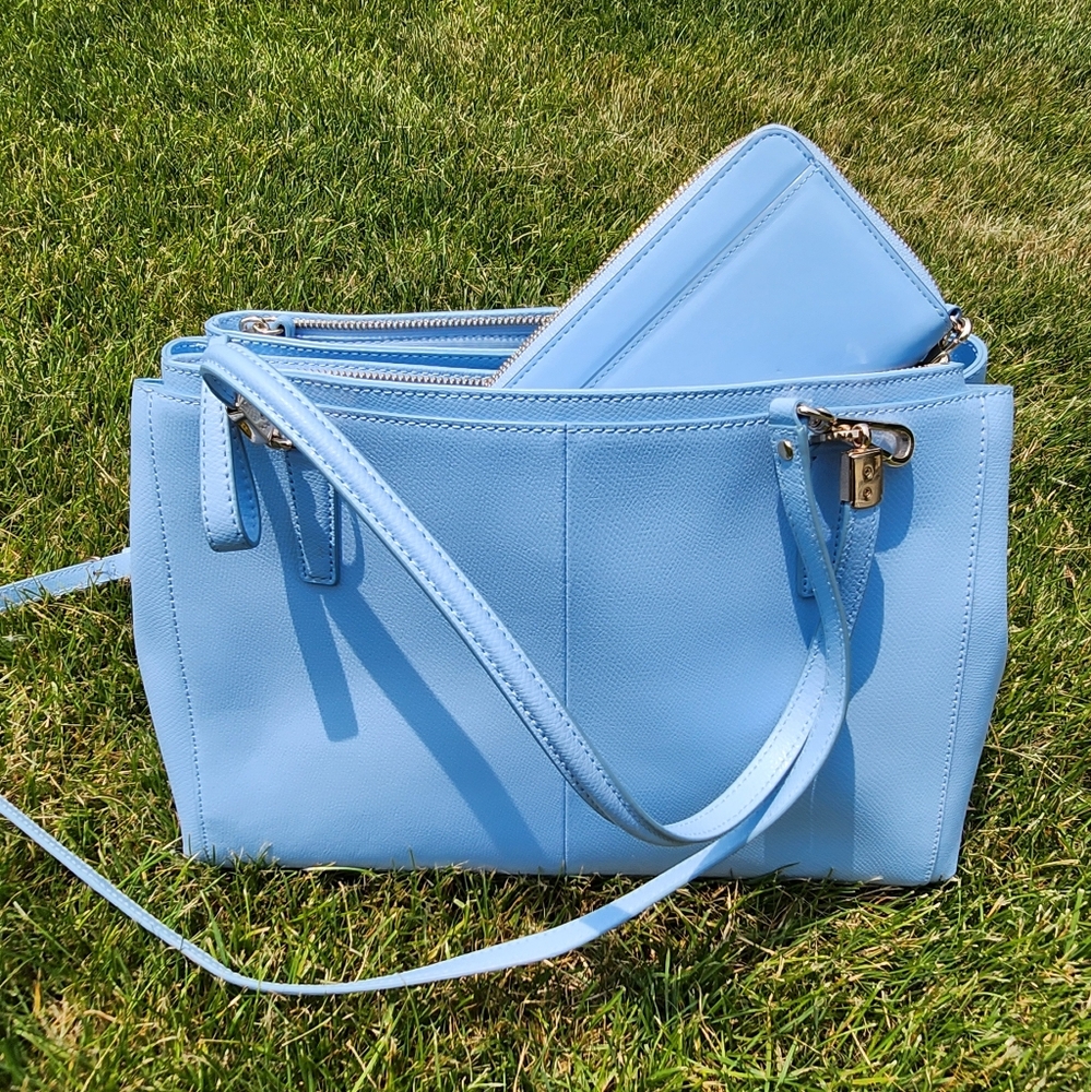 Coach Blue Crossbody Bag with Silver Hardware And Wallet **SET OF 2! **